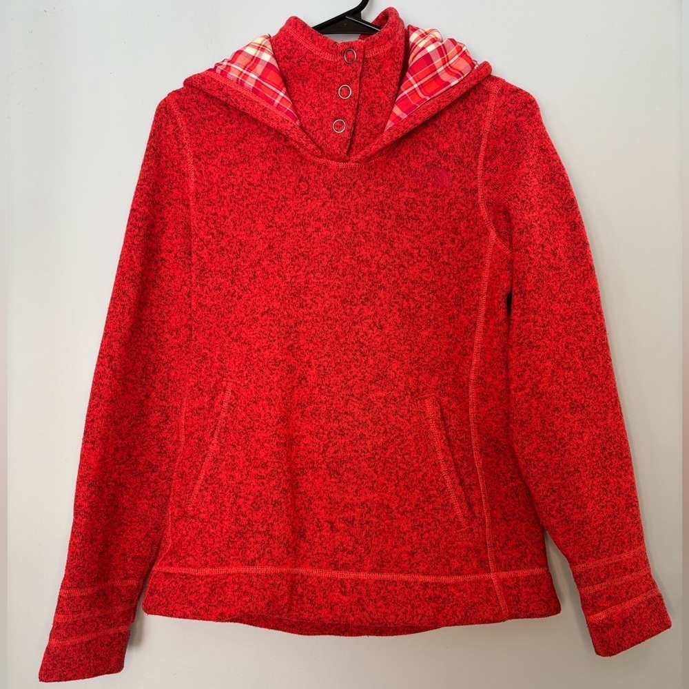 The North Face Crescent Hoodie Sweater Red Plaid Fleece Pullover Size Medium